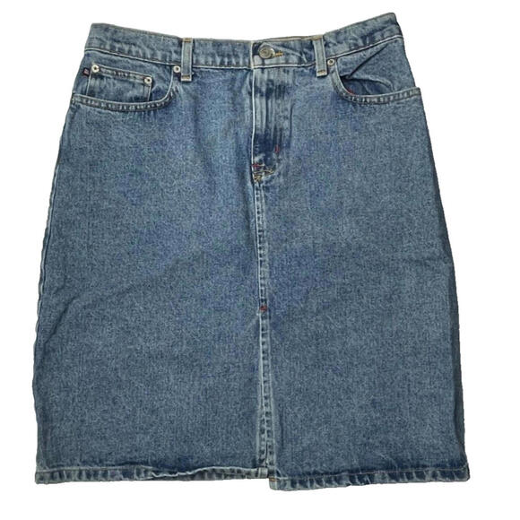 Ralph Lauren Dresses & Skirts - Vtg Ralph Lauren Polo Jeans Denim Skirt Womens 6 Knee Length Front Slit